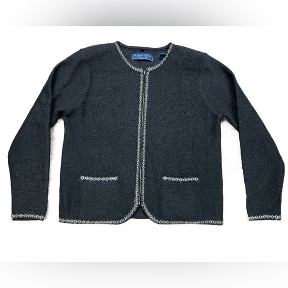 Vintage Karen Scott 100% Pure Wool Cardigan w Shoulder Pads Size Medium - Picture 1 of 11